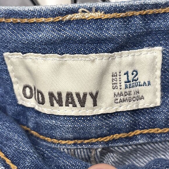 Old Navy Y2K Distressed Denim Mini Skirt Raw Hem Size 12 Blue Wash Button Front - Picture 6 of 9